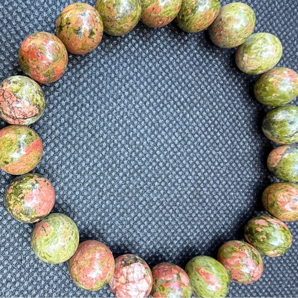 Authentic Unakite 10mm Beaded Stretch Bracelet by Bombshell Beads